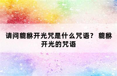 请问貔貅开光咒是什么咒语？ 貔貅开光的咒语